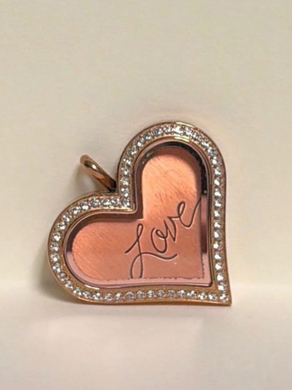 Origami Owl Rose Gold Heart Crystal Living Locket w/ Love Plate